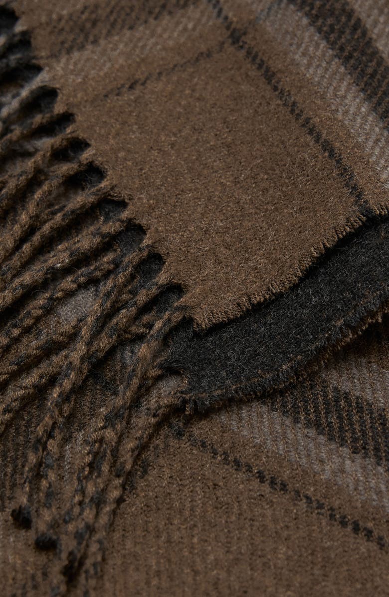 MANGO Check Fringe Scarf, Alternate, color, Khaki Green