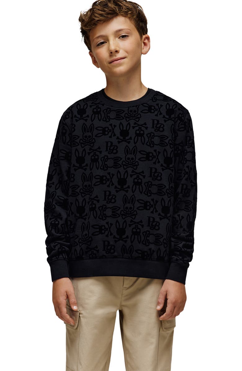 Psycho Bunny Kids' Reed Flocked Crewneck Sweatshirt, Alternate, color, Black