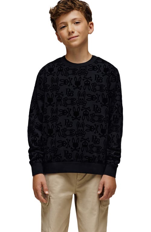 Psycho Bunny Kids' Reed Flocked Crewneck Sweatshirt In Black
