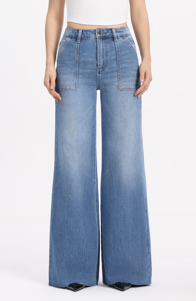 Bayeas Raw Hem High Waist Super Wide Leg Utility Jeans, Main, color,