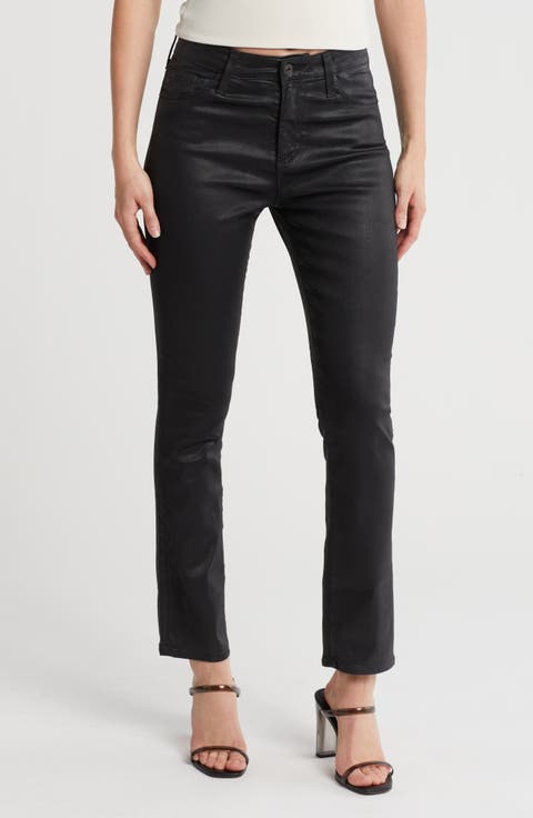 Mari Faux Leather Slim Straight Leg Jeans