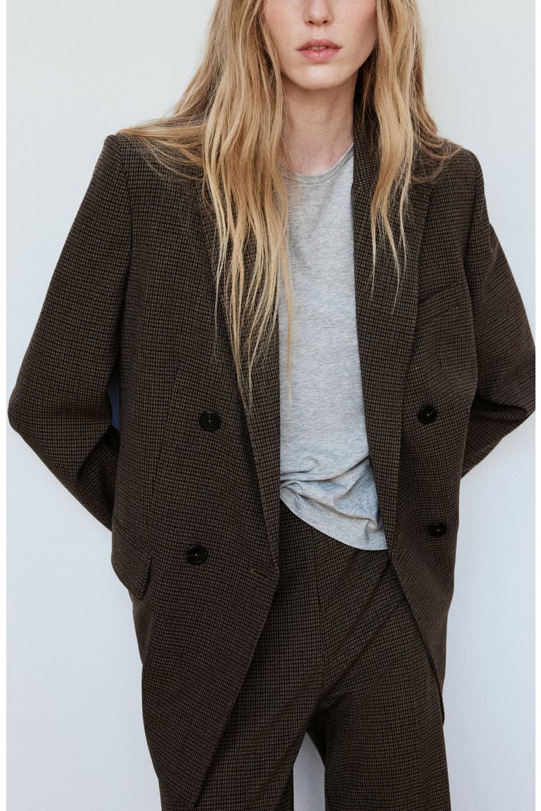 Micro Houndstooth Double Breasted Blazer, Main, color, CHOCOLATE