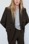 MANGO Micro Houndstooth Double Breasted Blazer