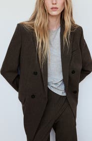 MANGO Micro Houndstooth Double Breasted Blazer