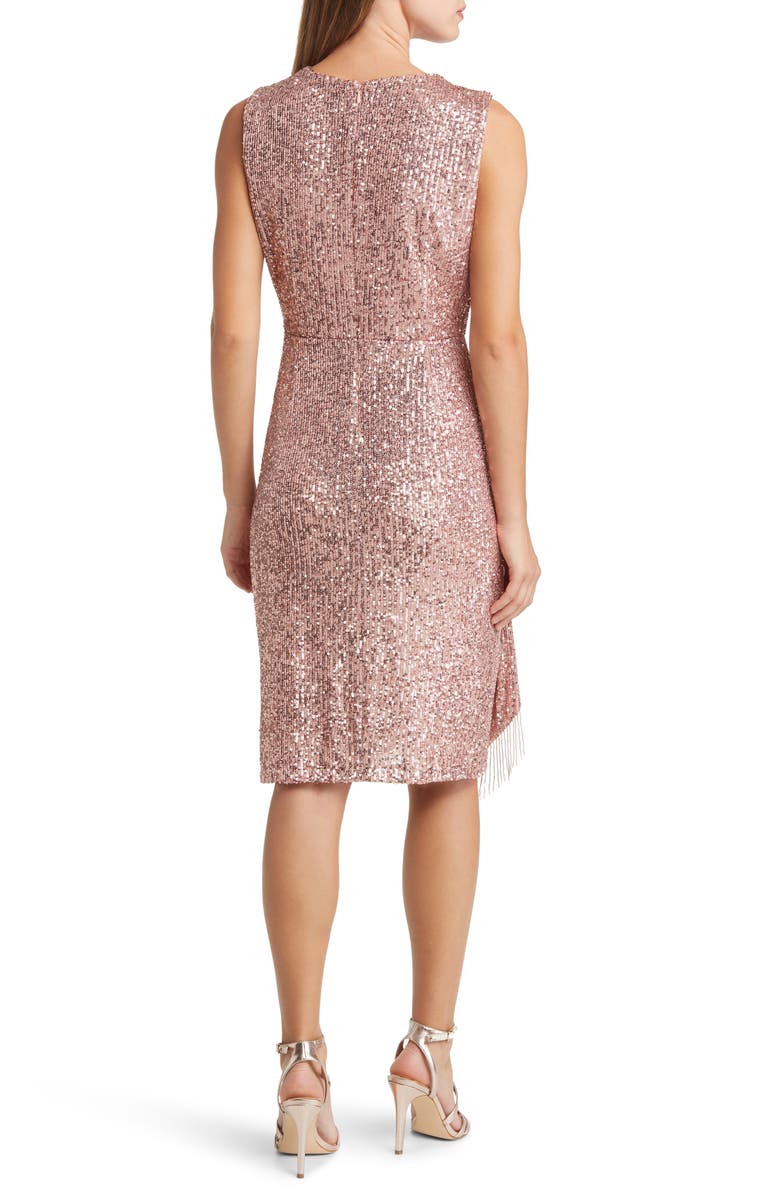 Tahari ASL Sequin Side Ruched Sheath Cocktail Dress, Alternate, color, 