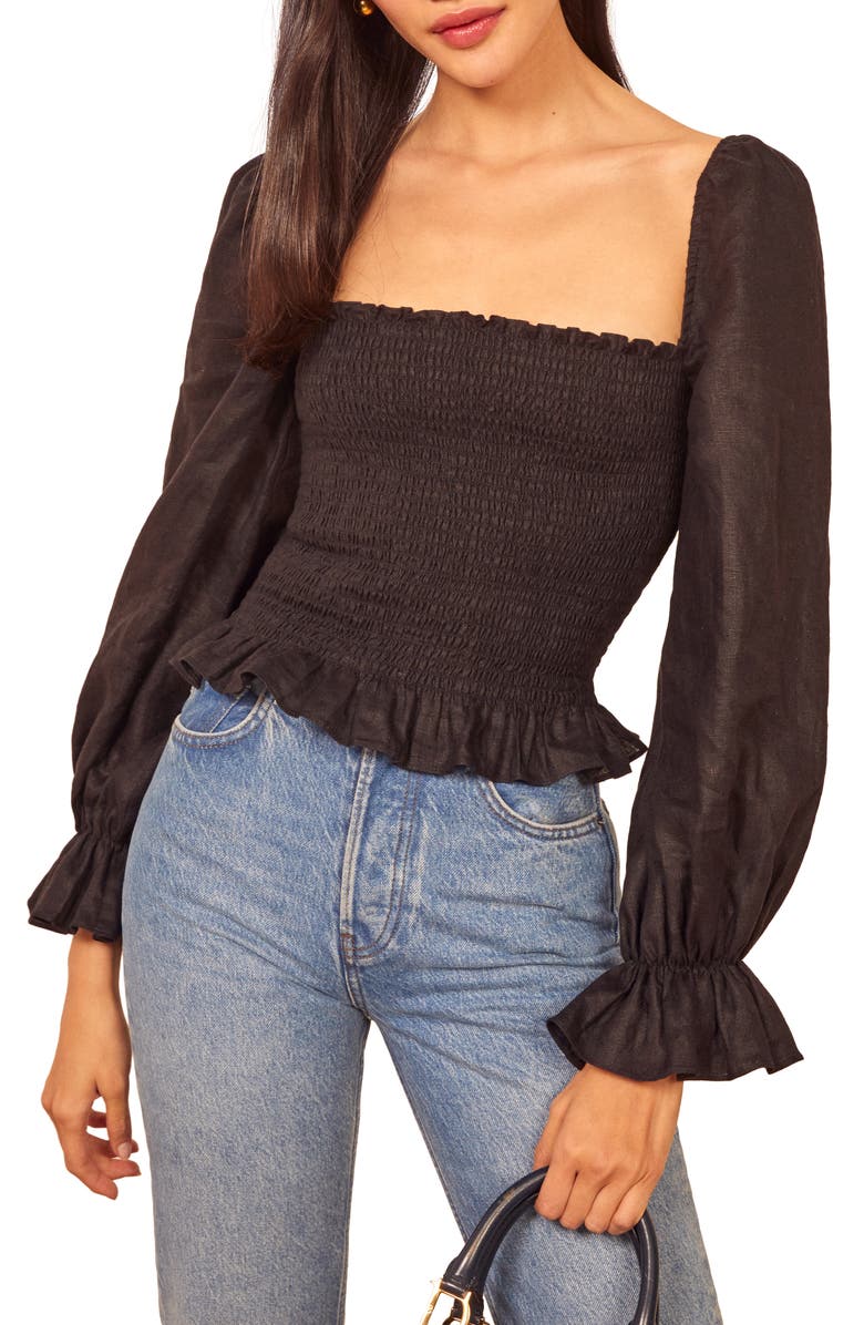 Reformation Tangerine Smocked Square Neck Top, Main, color,