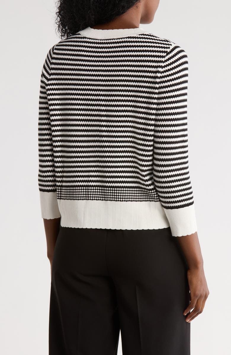 Adrianna Papell Scalloped Stripe Sweater, Alternate, color, Ivory/ Black