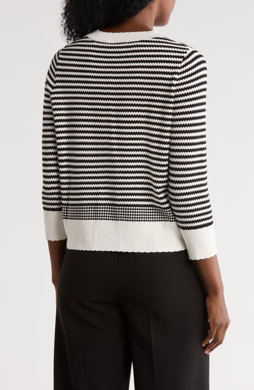 Adrianna Papell Scalloped Stripe Sweater In Blue