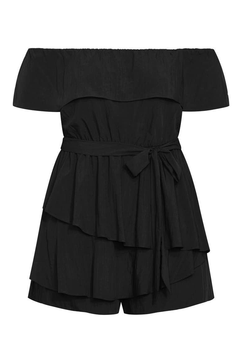 Kiki Off the Shoulder Playsuit Romper, Alternate, color, BLACK