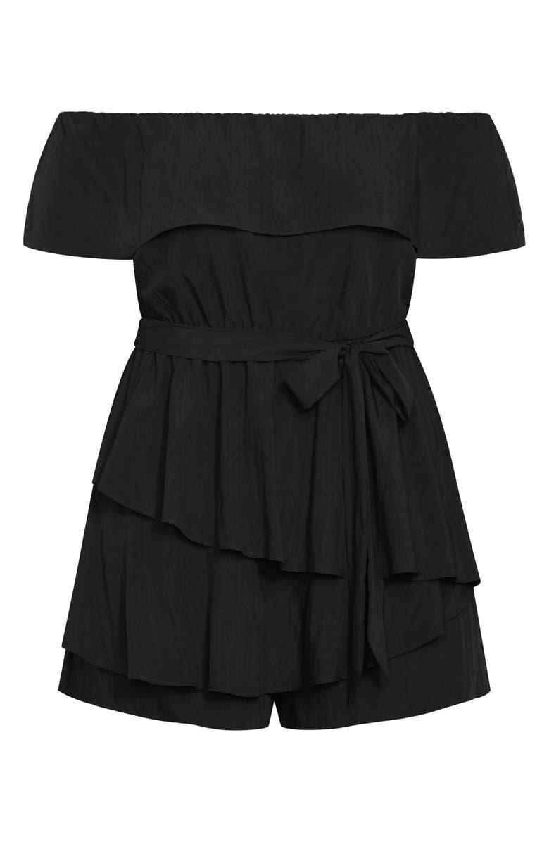 City Chic Kiki Off the Shoulder Playsuit Romper, Alternate, color, Black