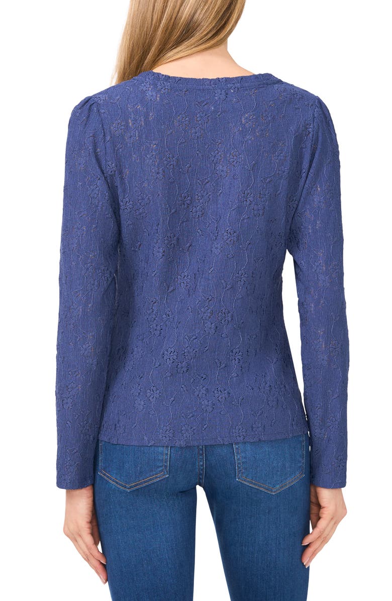 CeCe Embroidered Floral Keyhole Neck Top, Alternate, color, Ocean Blue