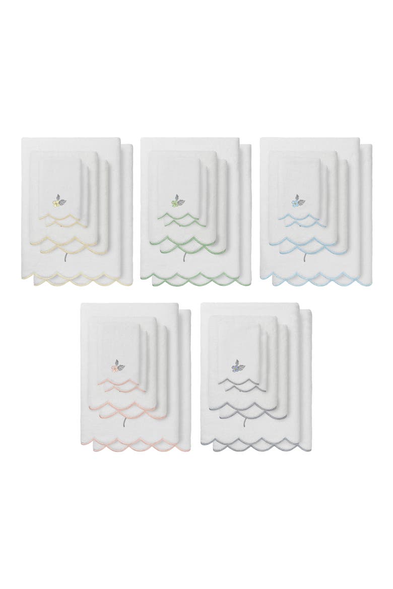 Hydea Embroidered Scallop 6-Piece Towel Set, Alternate, color, WHITE/ GRAY
