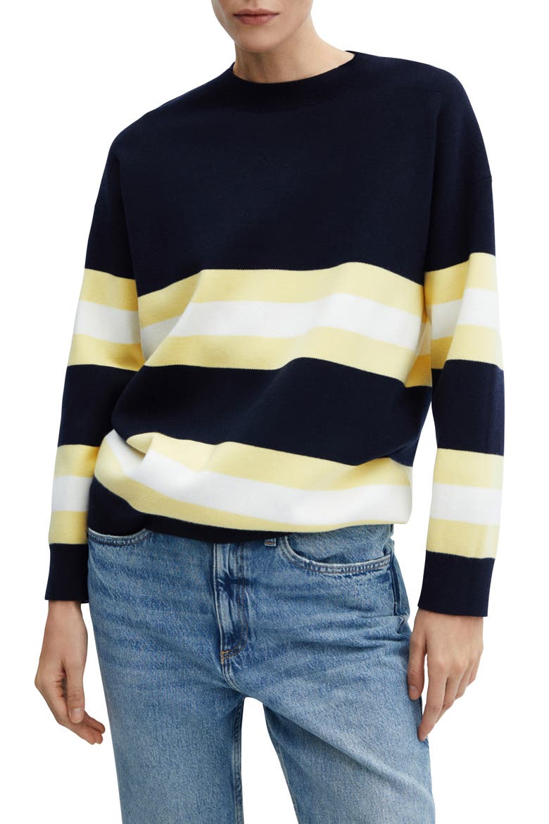 Wide Stripe Pullover Sweater, Main, color, DARK NAVY