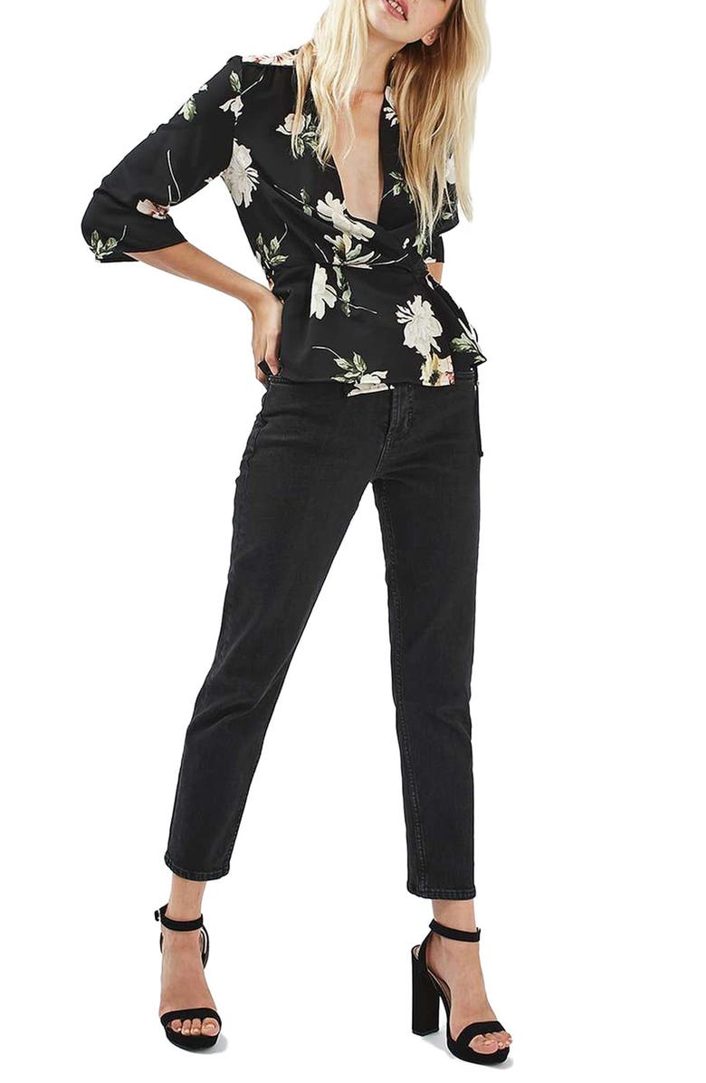 Topshop Floral Wrap Blouse, Alternate, color,