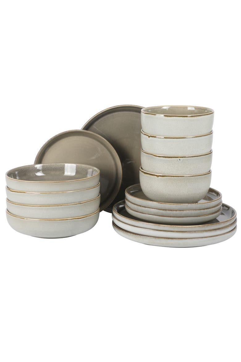 Sunveil Plates and Bowls Reactive Glaze Round Dishes Stoneware Ceramic Dinnerware Set, Main, color, Taupe