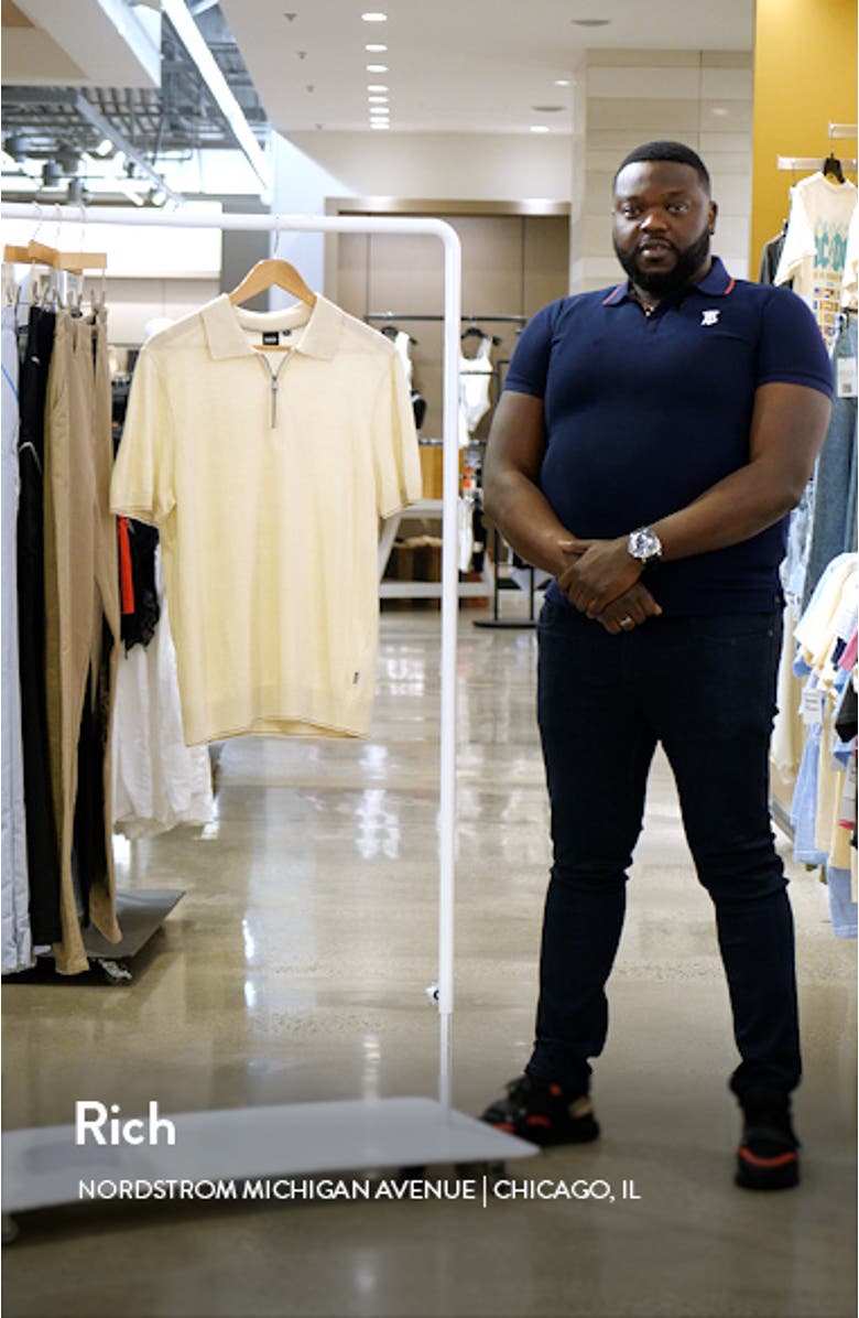 Trieste Linen Blend Zip Polo Sweater, sales video thumbnail