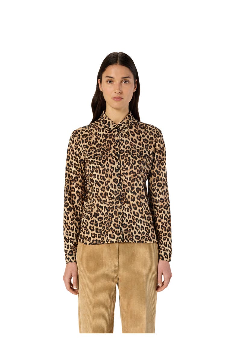 Heloise Leopard Print Long Sleeve Shirt, Main, color, Camel