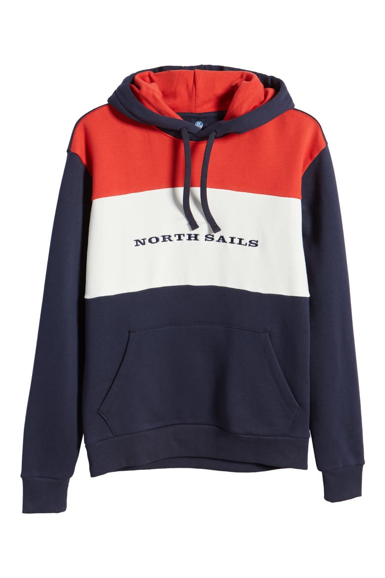 Colorblock Cotton Graphic Hoodie, Alternate, color, RED/ NAVY/ WHITE
