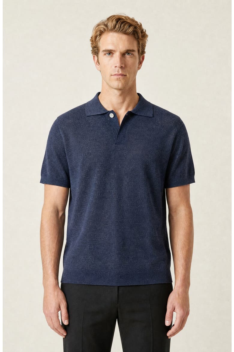 Textured Short Sleeve Knit Polo Shirt, Main, color, Navy Blue