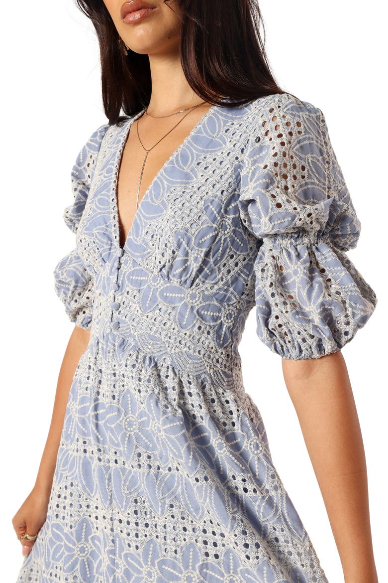 Tani Eyelet Puff Sleeve Cotton Blend Maxi Dress, Alternate, color, BLUE