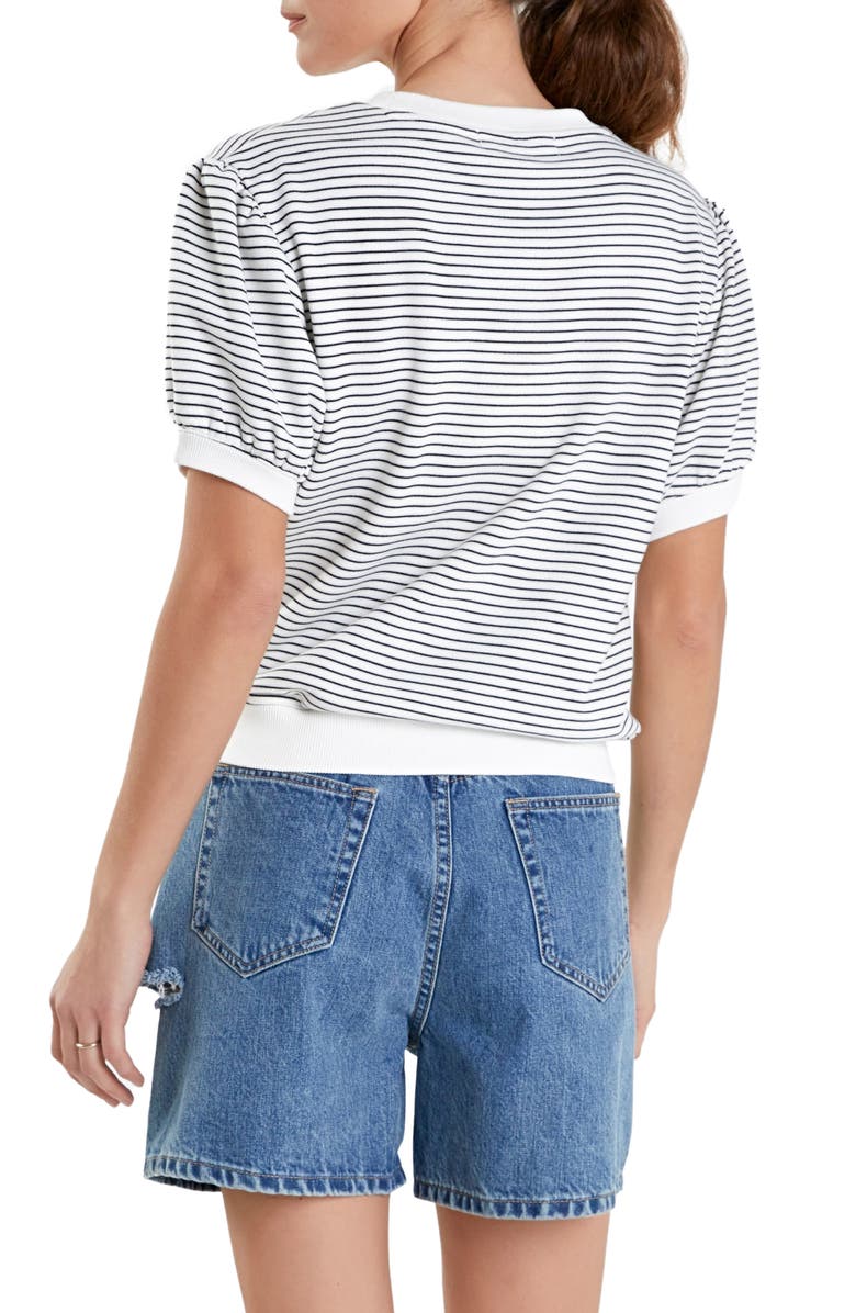 English Factory Stripe Puff Sleeve French Terry Top, Alternate, color,