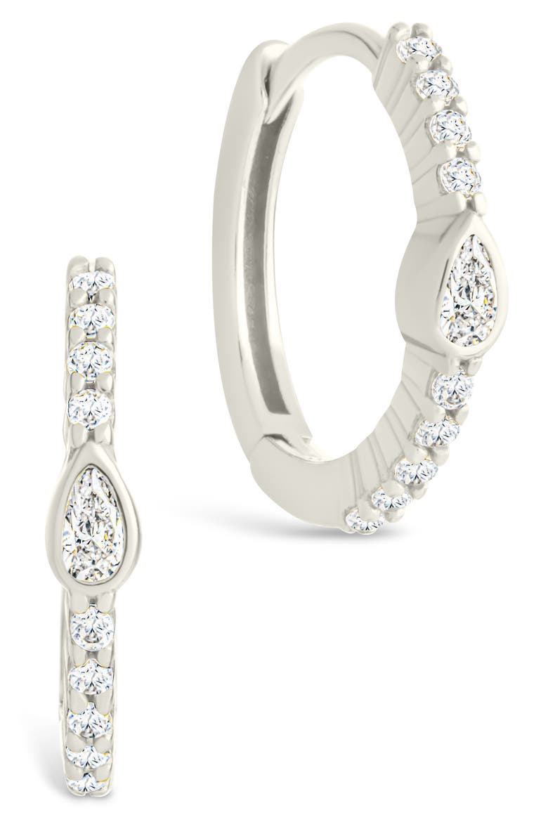 Bezel Pear Cut Cubic Zirconia Huggie Hoop Earrings, Main, color, SILVER