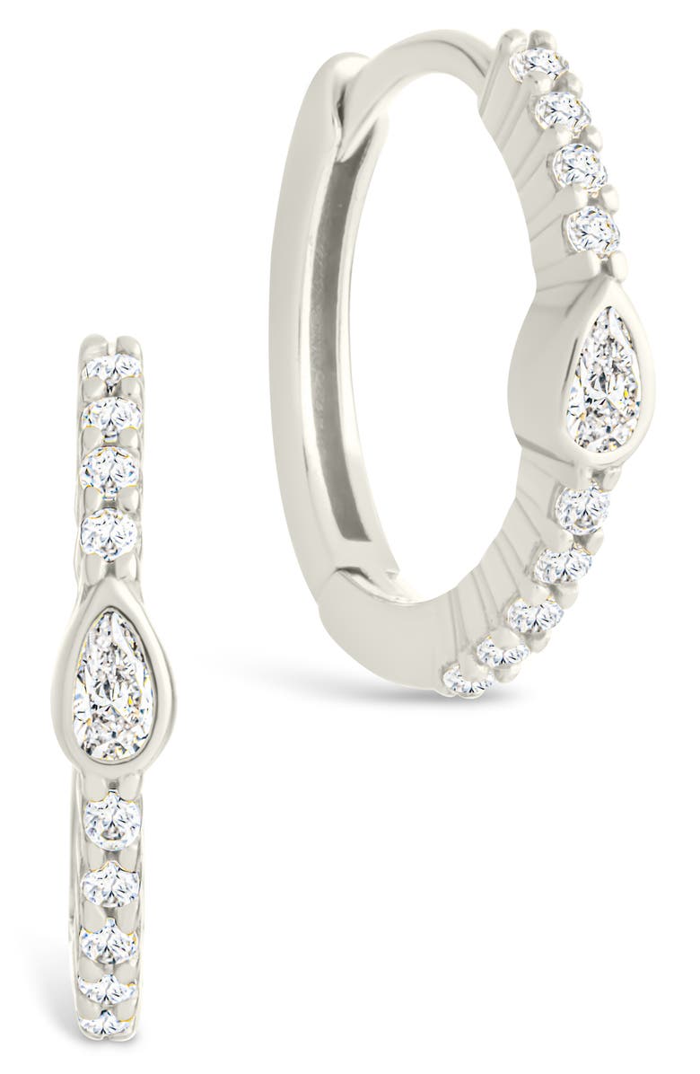 Sterling Forever Bezel Pear Cut Cubic Zirconia Huggie Hoop Earrings, Main, color, Silver