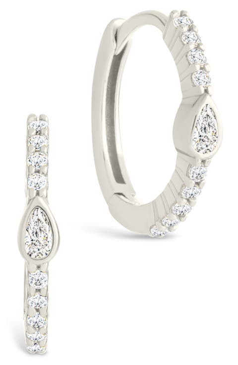 Bezel Pear Cut Cubic Zirconia Huggie Hoop Earrings