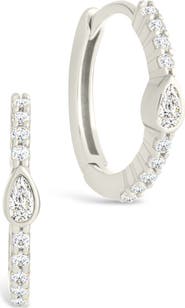 Sterling Forever Bezel Pear Cut Cubic Zirconia Huggie Hoop Earrings