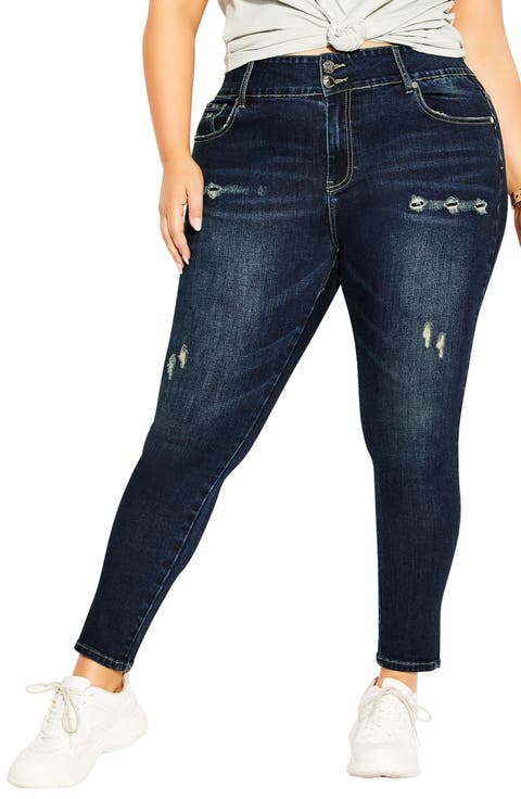 Baby High Waist Ripped Skinny Jeans (Plus Size)