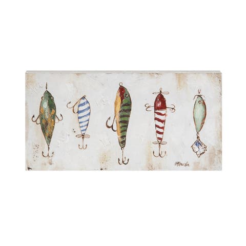 MDF Hand Painted Fish Hook Block Decor Multicolored for Spring Home Decor