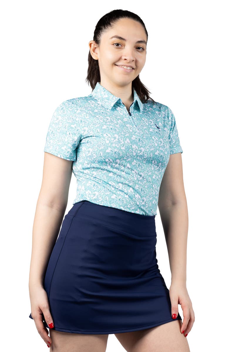TailorByrd Floral Print Quarter Zip Polo, Alternate, color, Seafoam