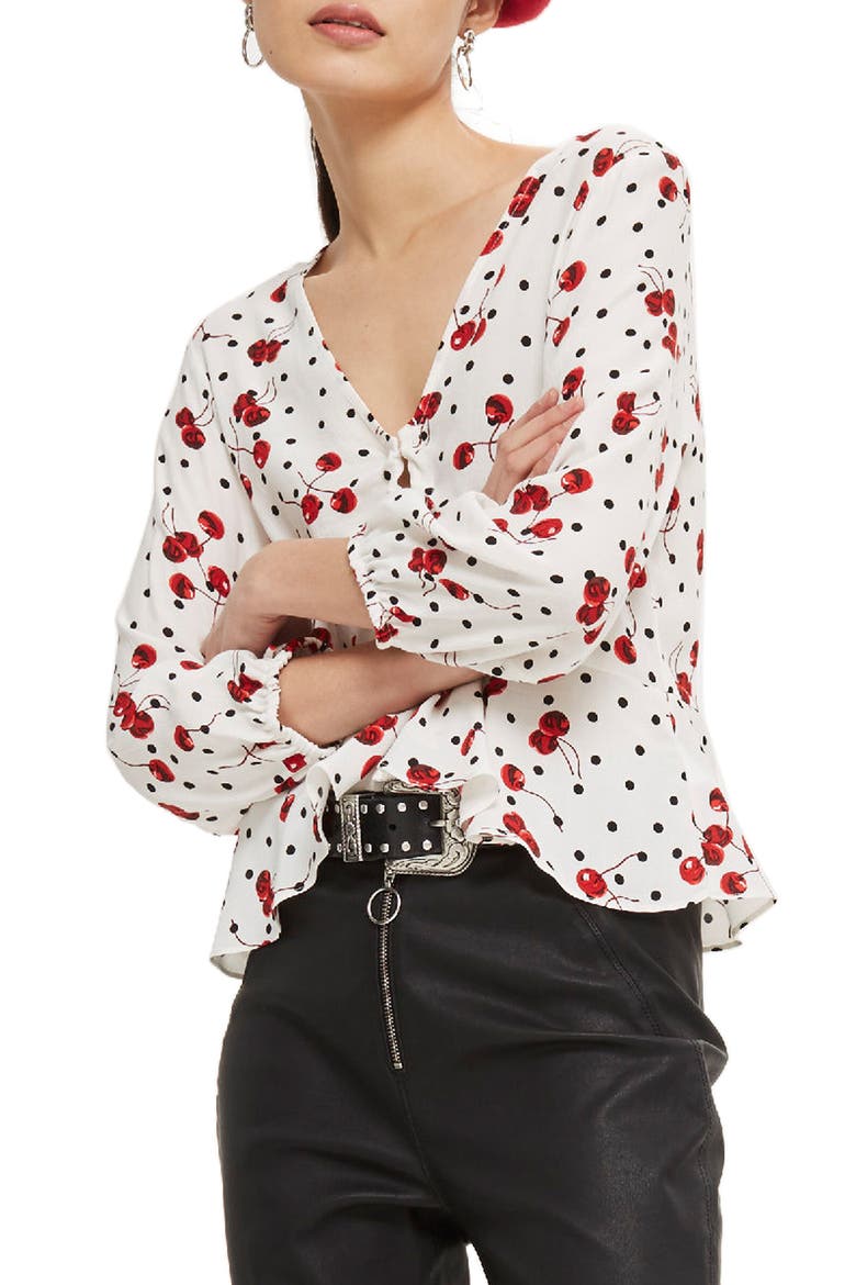 Cherry Spot Print Blouse, Alternate, color, IVORY MULTI