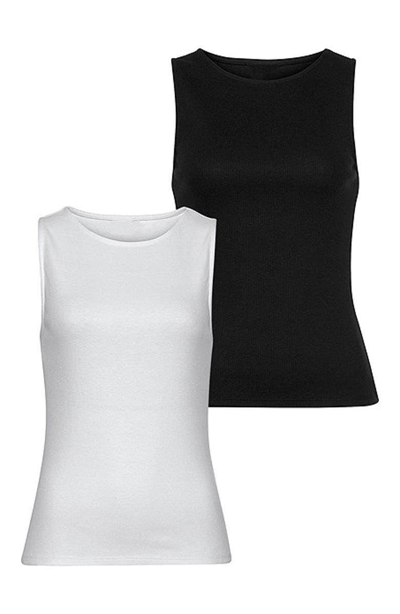 LASCANA Women's 2 Pk Basic Tank Tops, Alternate, color, Black & White