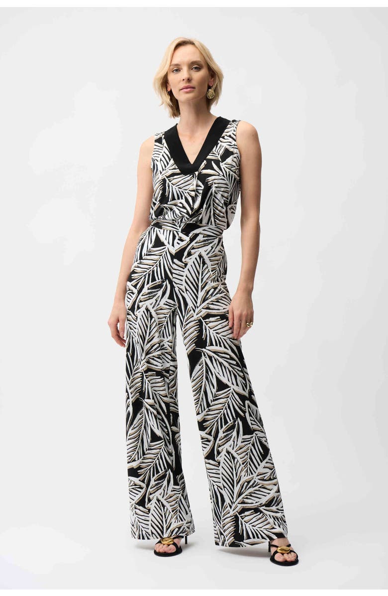 JOSEPH RIBKOFF Silky Knit Tropical Print Sleeveless Trapeze Top, Main, color, Black/Multi