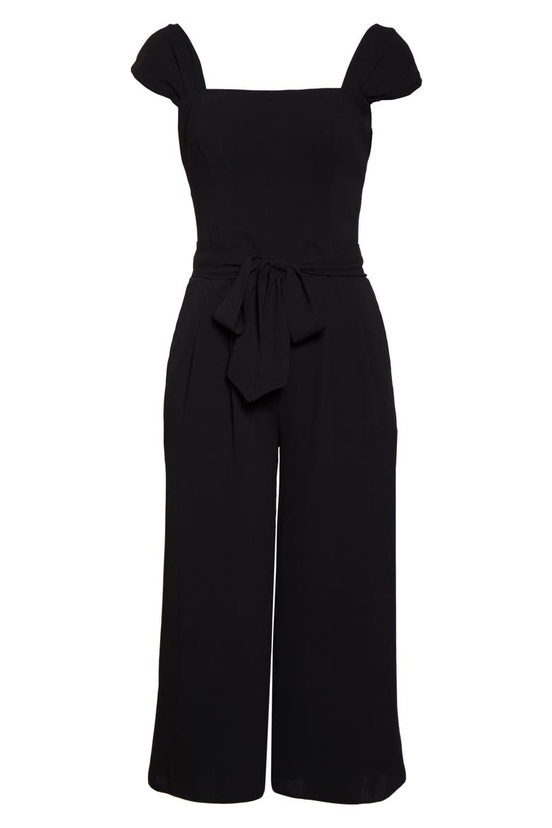 Square Neck Crepe Jumpsuit, Alternate, color, BLACK