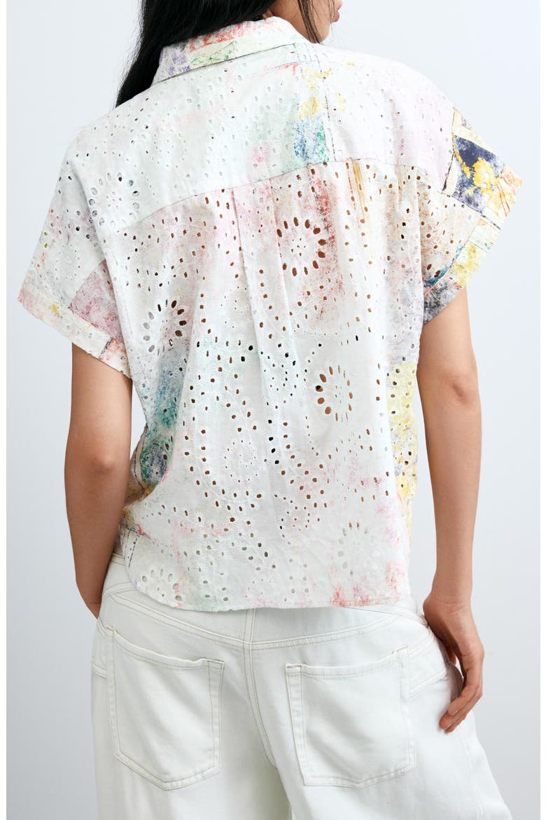 Floral Print Eyelet Button-Up Shirt, Alternate, color, MULTI