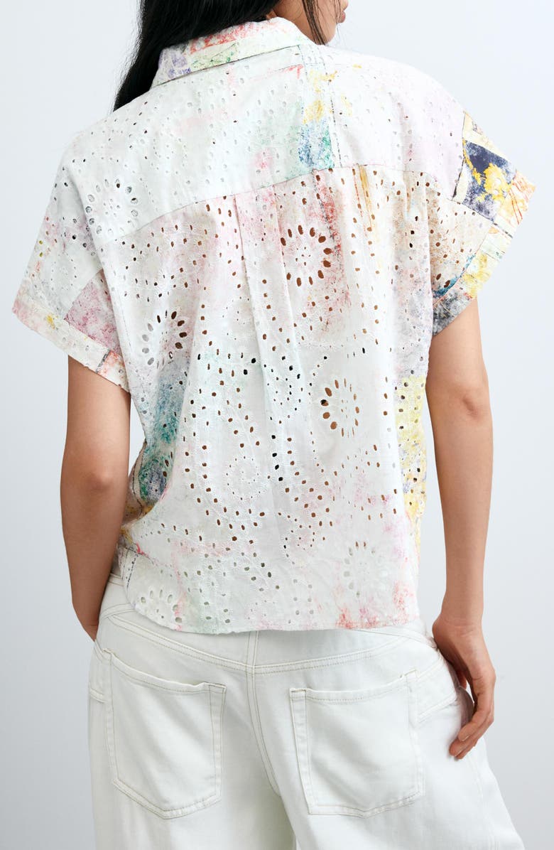 Desigual Floral Print Eyelet Button-Up Shirt, Alternate, color,