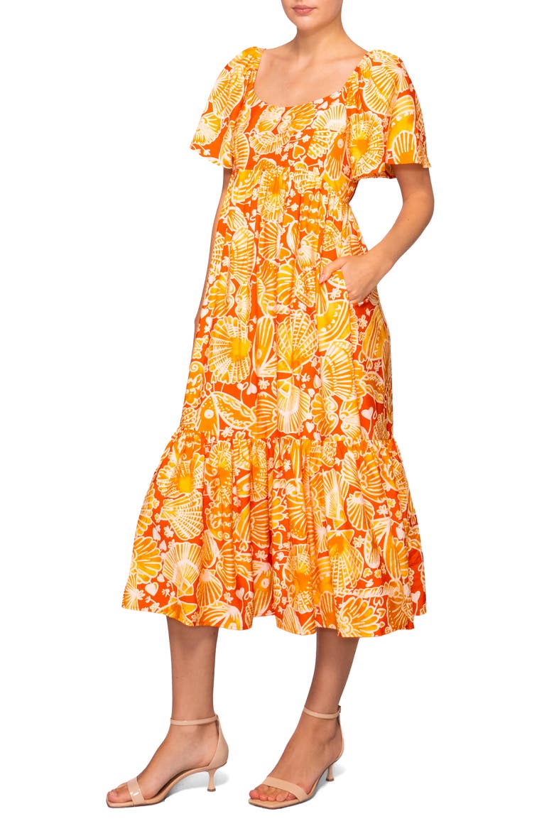 Flutter Sleeve Dress, Alternate, color, ORANGE MUSTARD PRINT