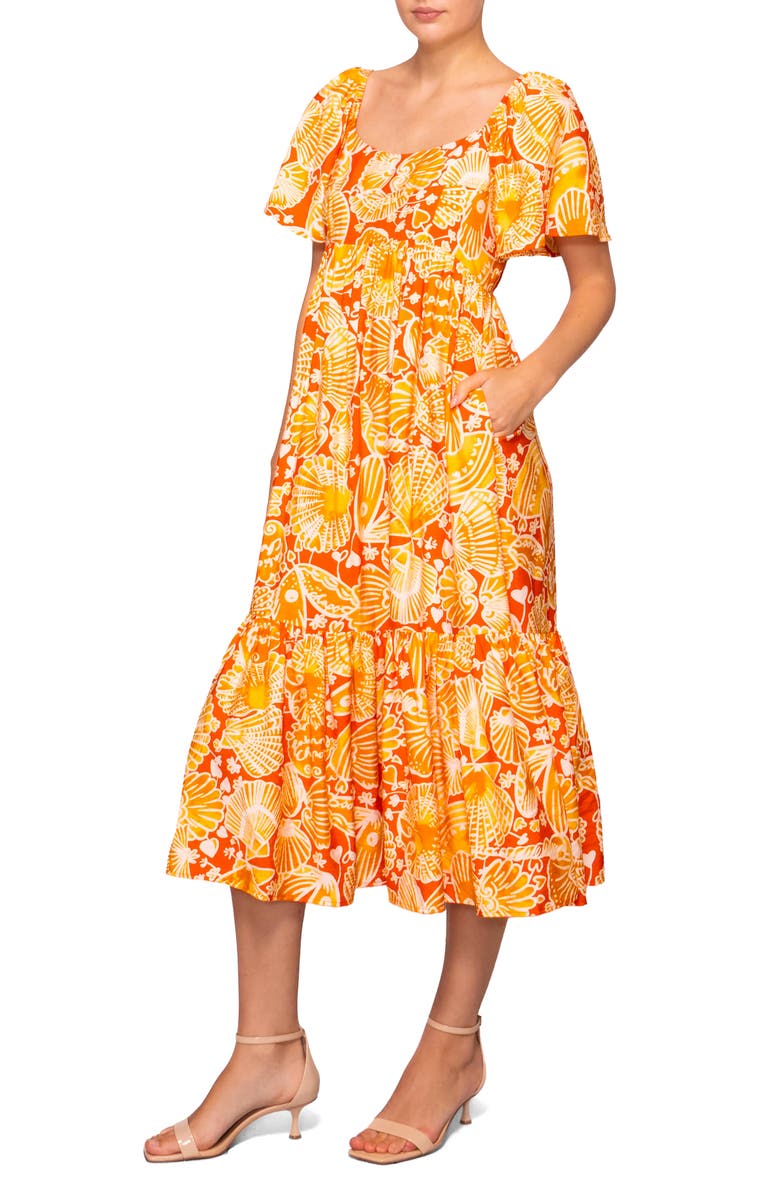 MELLODAY Flutter Sleeve Dress, Alternate, color, Orange Mustard Print