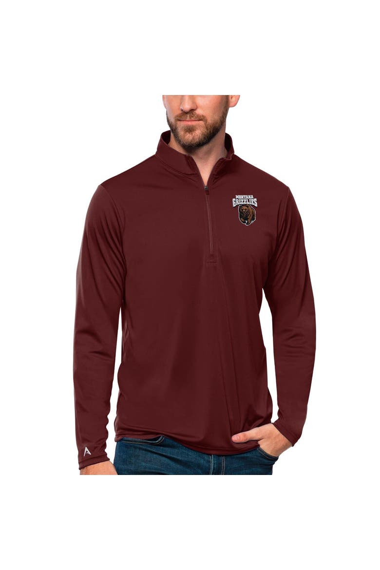 Men's Antigua Maroon Montana Grizzlies Tribute Quarter-Zip Top, Main, color, Maroon