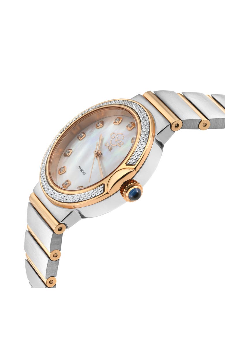 GEVRIL Sorrento Swiss Quartz Diamond Bracelet Watch, 32mm, Alternate, color, Two Tone
