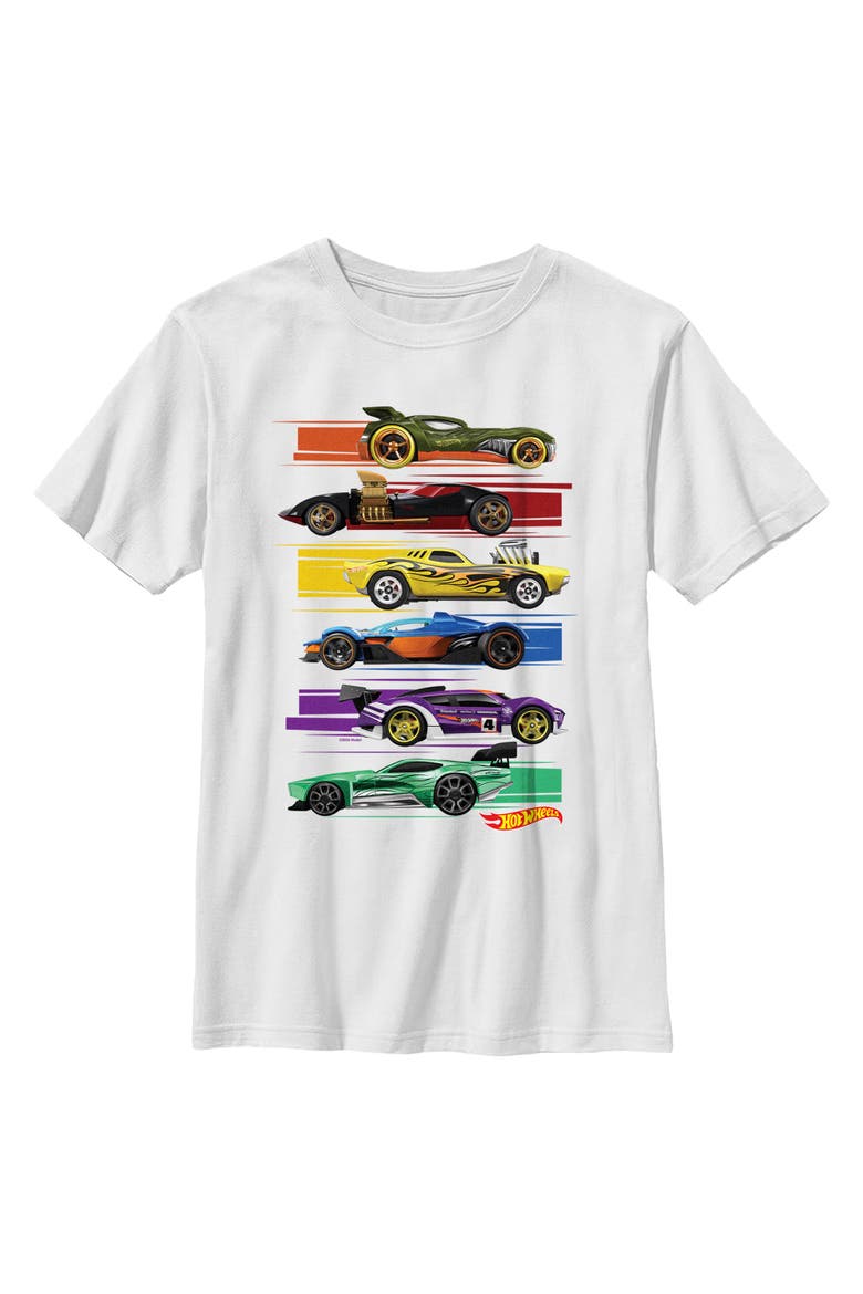 Boy's Hot Wheels Colorful Lineup  Graphic T-Shirt, Main, color, White