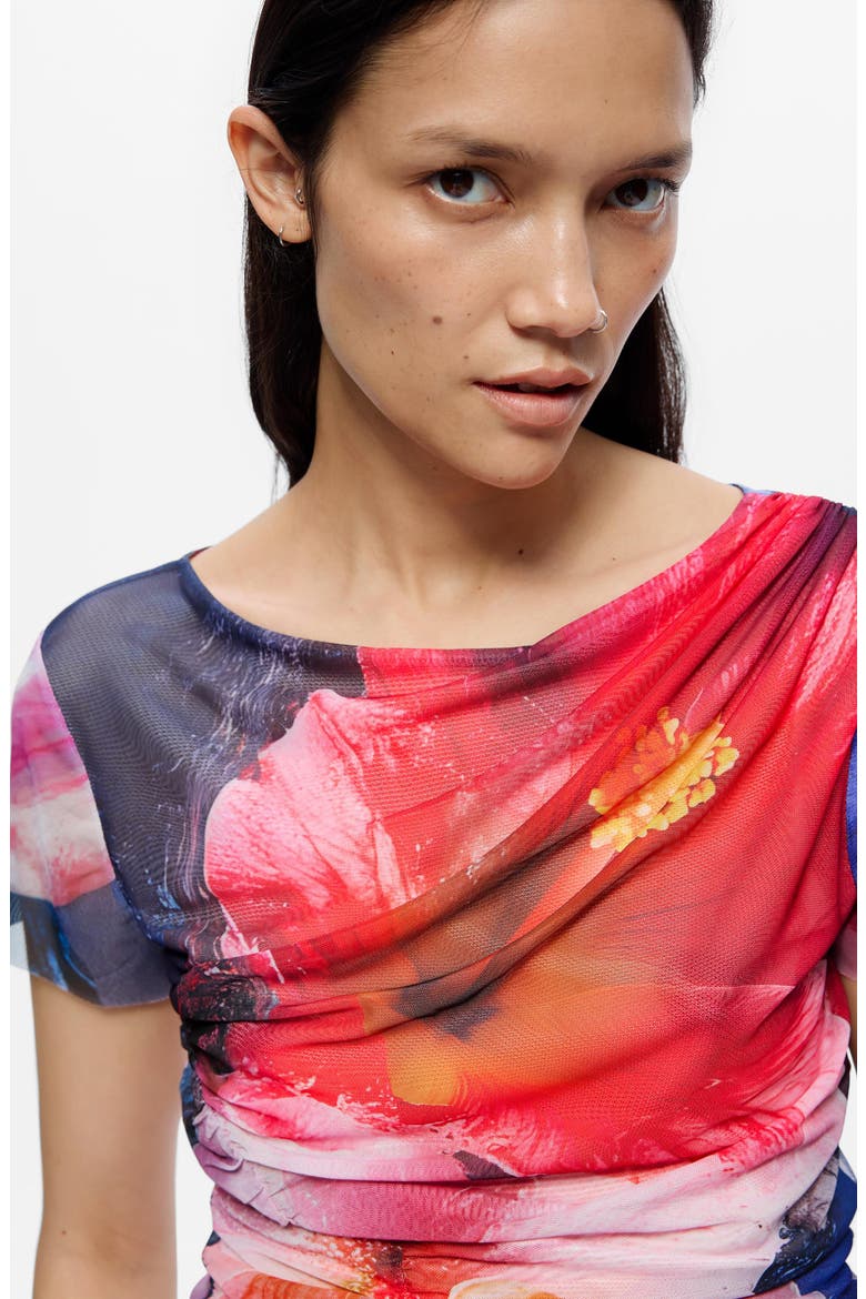 Floral Print Graphic T-Shirt, Alternate, color, MULTI ORANGE/BLUE