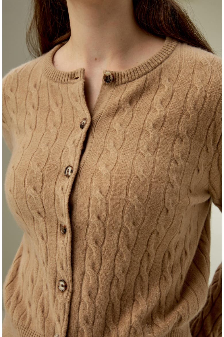 Women's Baby Cashmere Cable-Knit Cardigan, Alternate, color, Camel