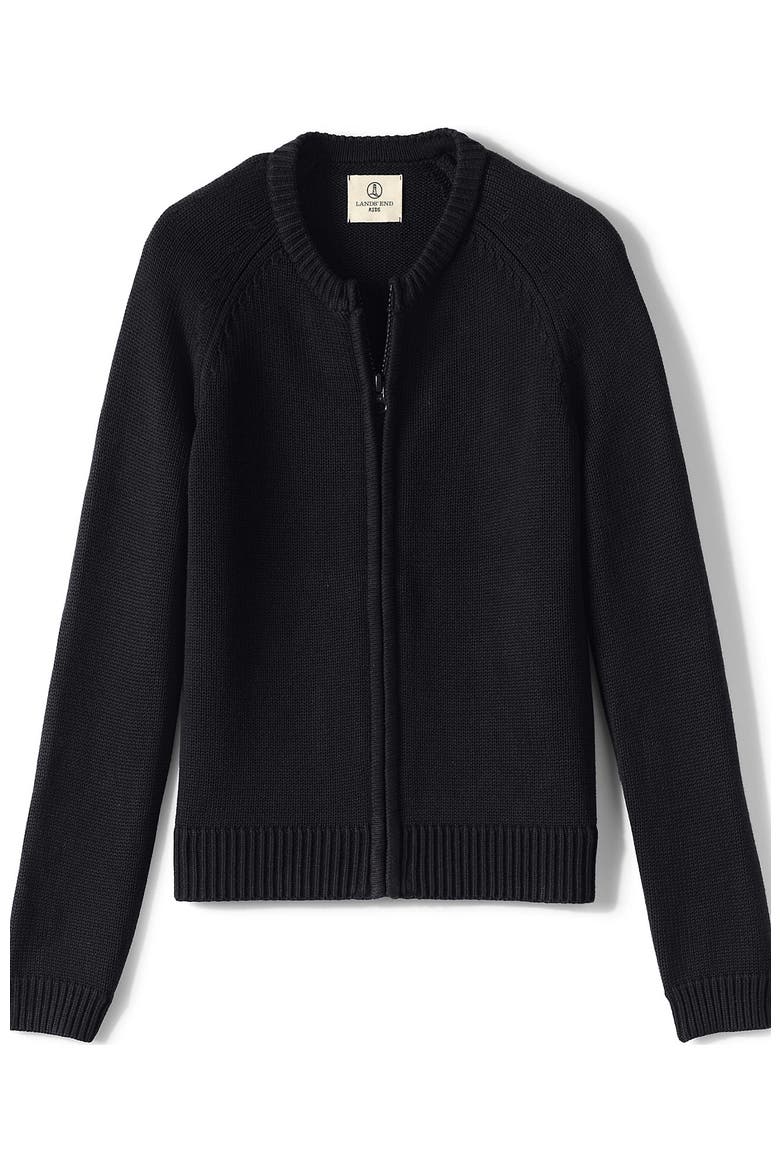 School Uniform Girls Cotton Modal Zip-front Cardigan Sweater, Alternate, color, Black