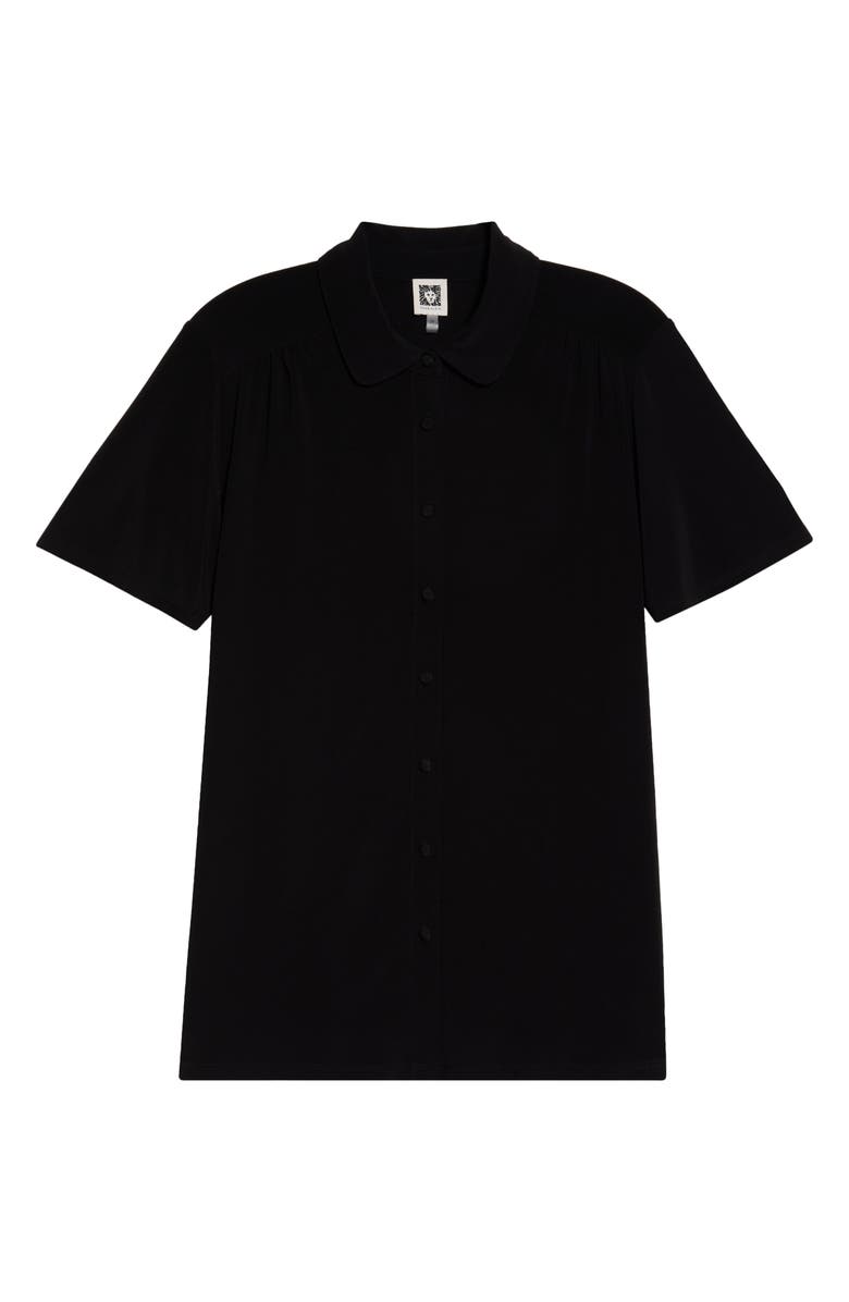 Anne Klein Short Sleeve Knit Button-Up Shirt, Alternate, color, Anne Black