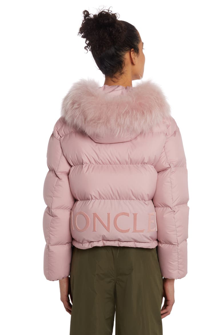 Mino Quilted Down Jacket with Removable Genuine Shearling Trim, Alternate, color, PINK