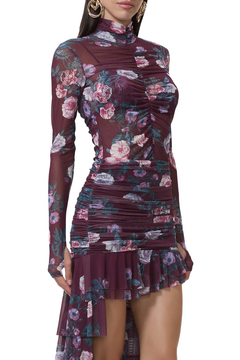 Rubi Ruched Sheer Mesh Top, Alternate, color, CABERNET BOUQUET