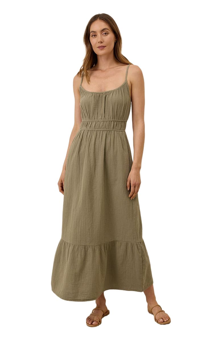 Pact Organic Cotton Coastal Double Gauze Cami Maxi Dress, Alternate, color, Khaki Green